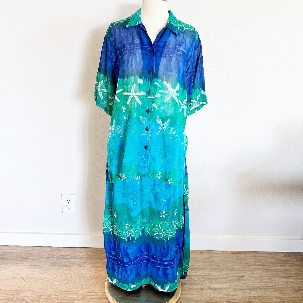 Vintage Phool Skirt Set L Hawaiian Sheer Tunic Shirt Maxi Outfit Starfish